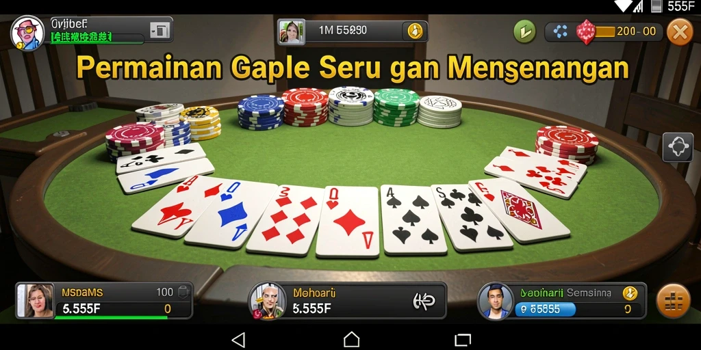 Screenshot utama menunjukkan gameplay Gaple yang seru dan interaktif.
