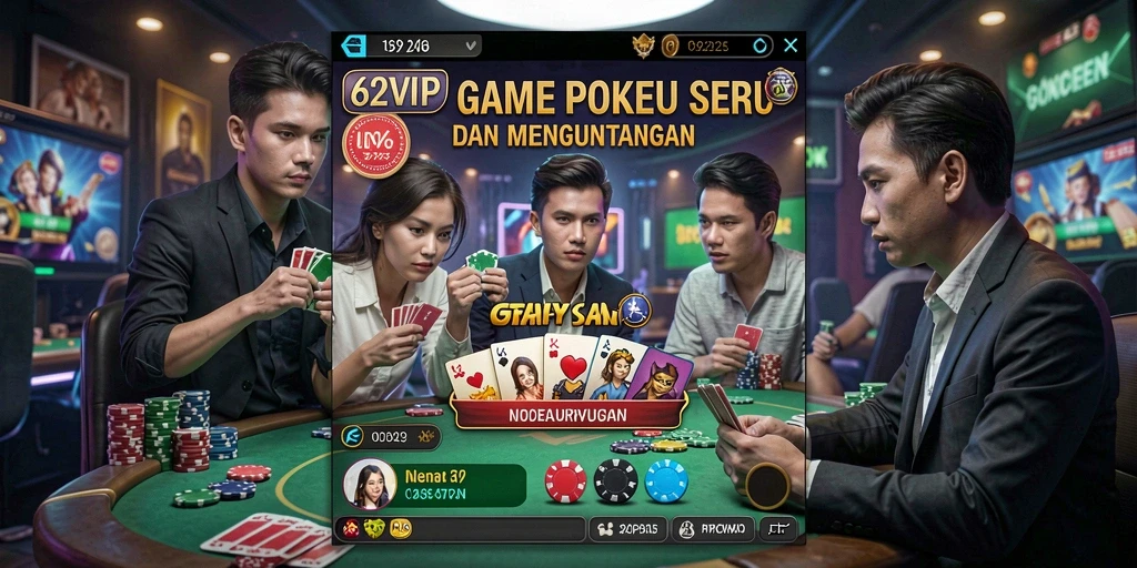 Tampilan gameplay Poker yang mendebarkan di 62VIP.