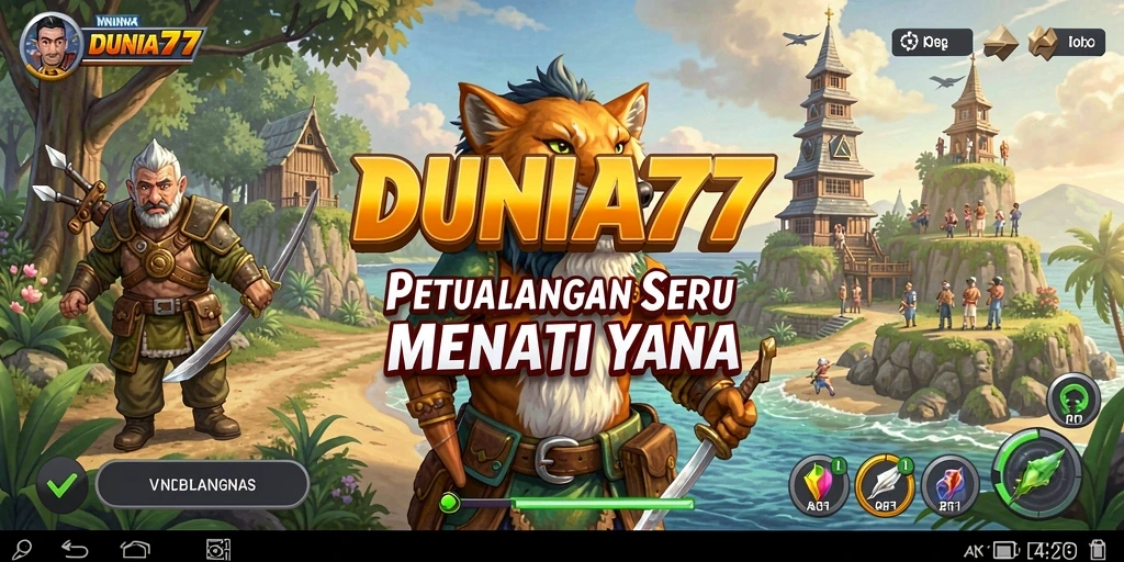 Screenshot gameplay DUNIA77 menunjukkan aksi petualangan menegangkan.