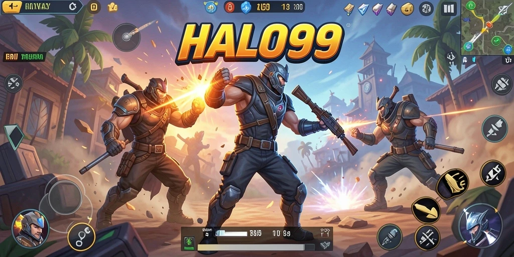 Tangkapan layar HALO99 menunjukkan aksi intens dalam pertempuran Battle Royale.