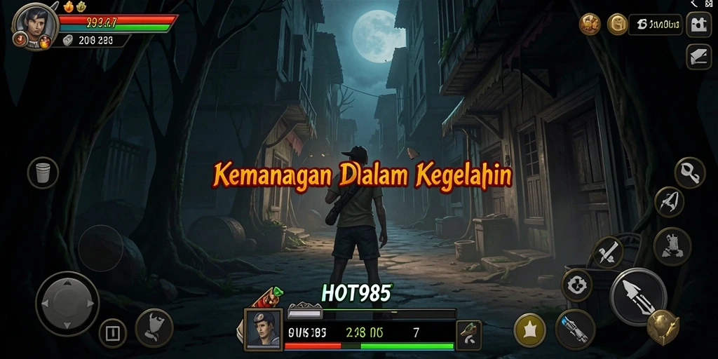 Screenshot gameplay HOT985 menampilkan suasana Horror yang mencekam.