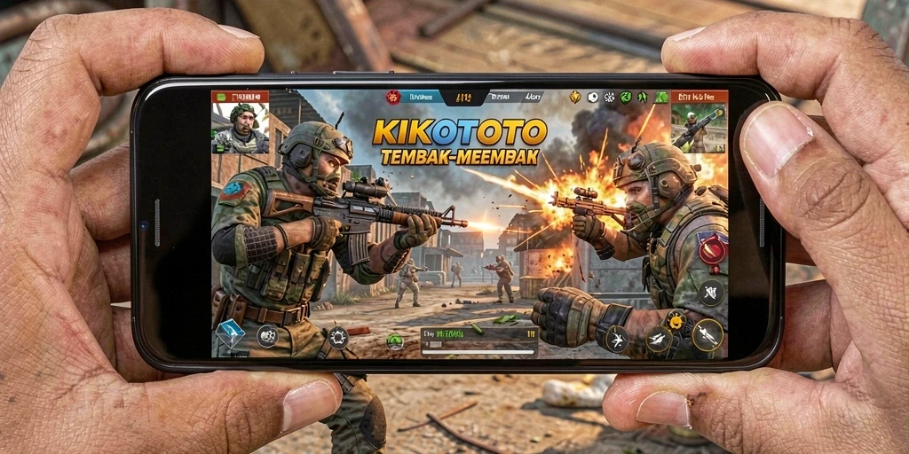 Screenshot dari gameplay KIKOTOTO saat aksi tembak-menembak.