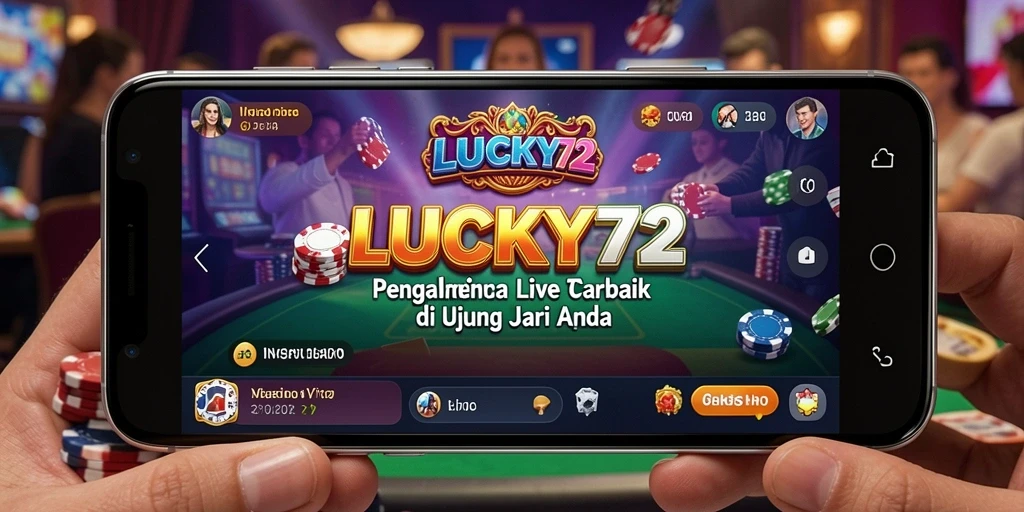 Screenshot gameplay LUCKY72 yang menampilkan dealer dan ruang permainan Live Casino.