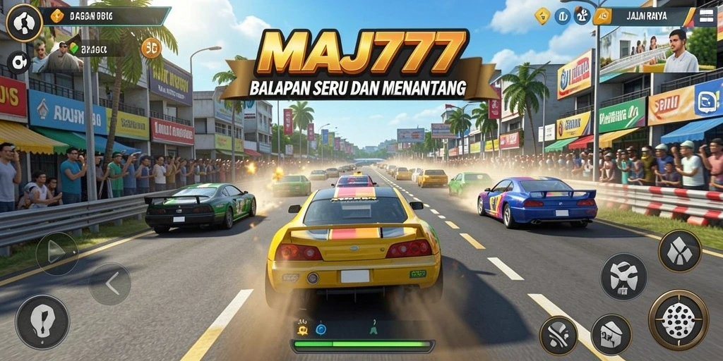 Screenshot MAJ777 menampilkan aksi balapan yang mendebarkan di jalanan.