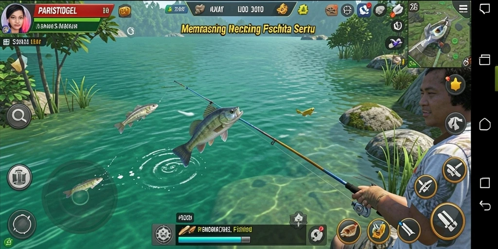 Screenshot gameplay PARISTOGEL yang menunjukkan pengalaman memancing yang mendebarkan.