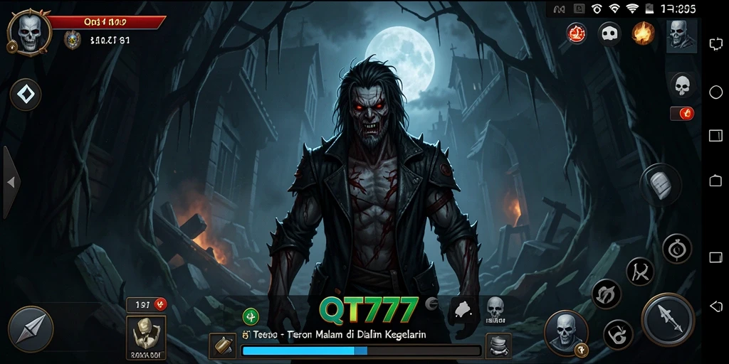 Tampilan gameplay mencekam di QT777 dengan karakter yang terjebak dalam kegelapan.
