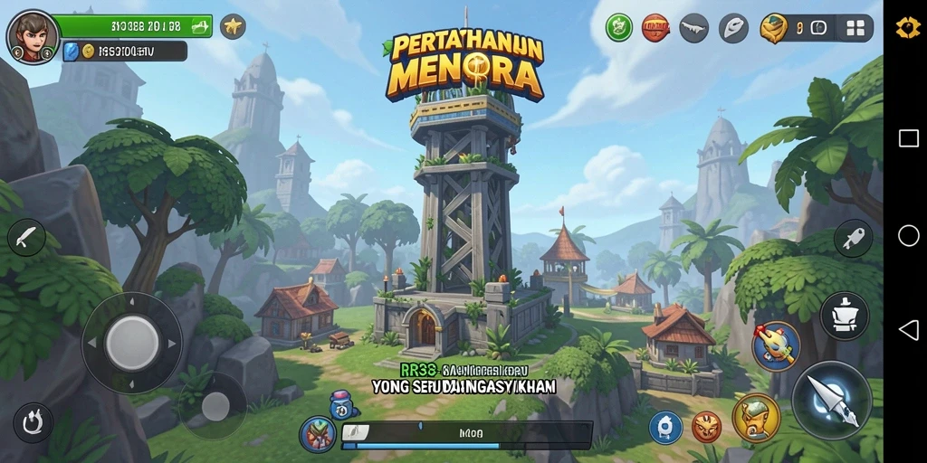 Tampilan gameplay RR33 yang mendebarkan dalam pertahanan menara.