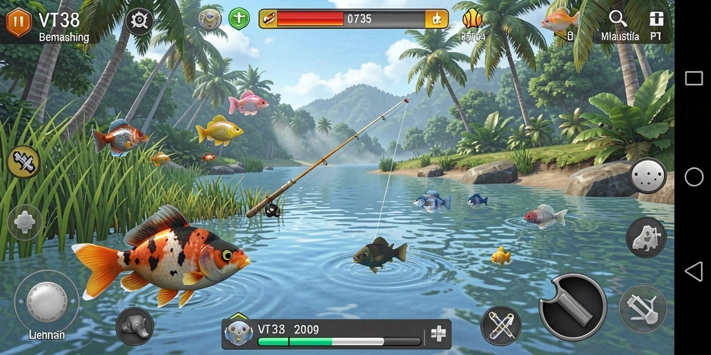 Tampilan gameplay VT38 menampilkan aksi seru dalam memancing.